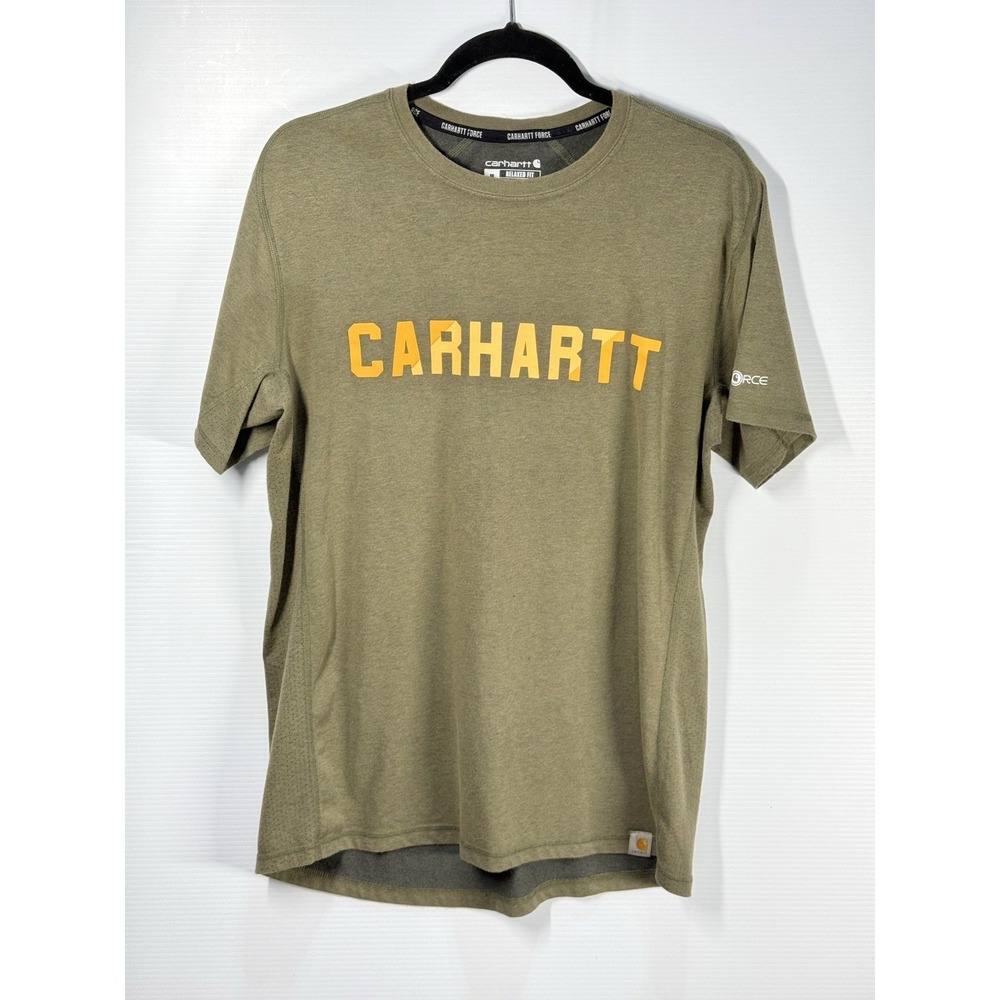 Carhartt Force Mens Olive Green T-Shirt Short Sleeve Logo Relaxed Fit Size M